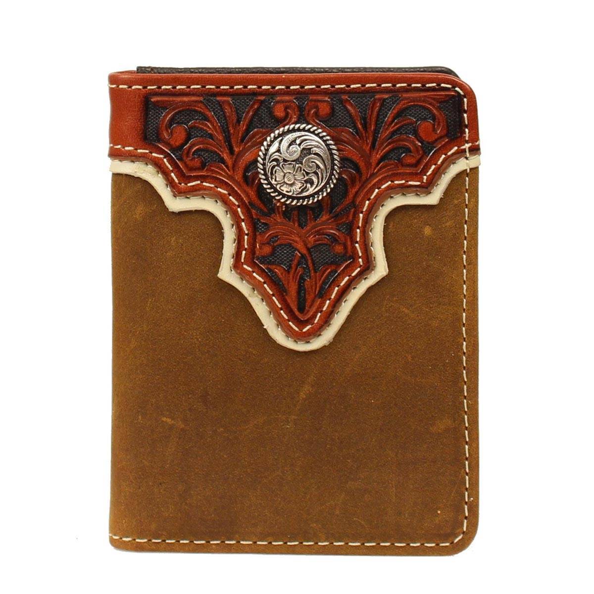 ARIAT Mens Bi-Fold/Pass Case with  Tooled Overlay