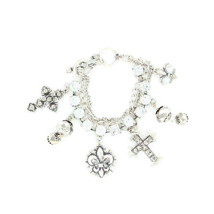 Blazin Roxx Chain Rhinestone Cross Charm Bracelet