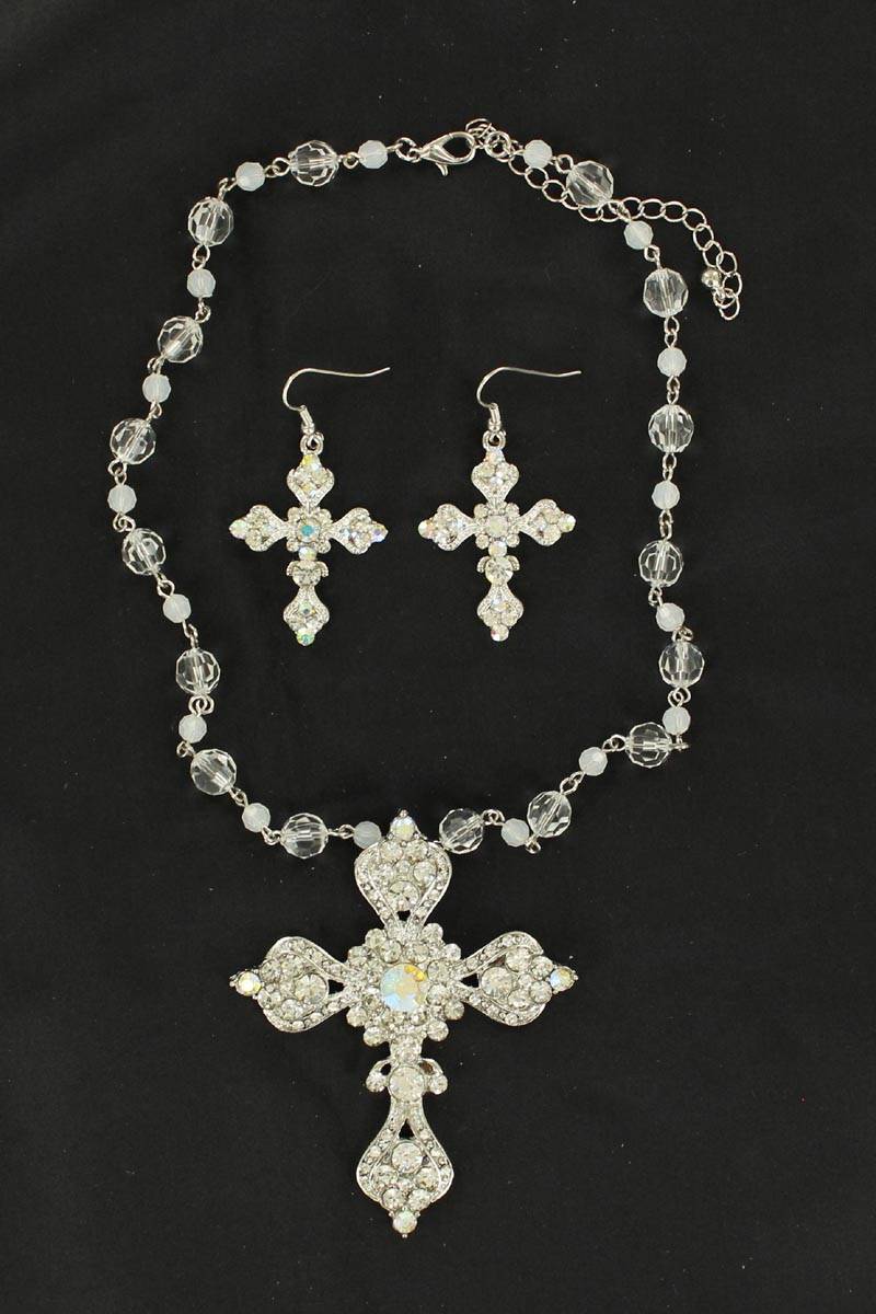 5-678604 Blazin Roxx Crystal Cross Necklace & Earrings Set sku 5-678604