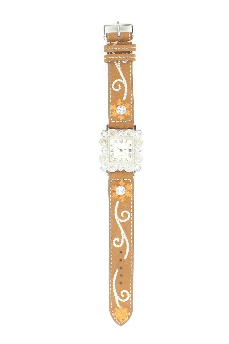 Blazin Roxx Womens Square Crystal/Floral Watch