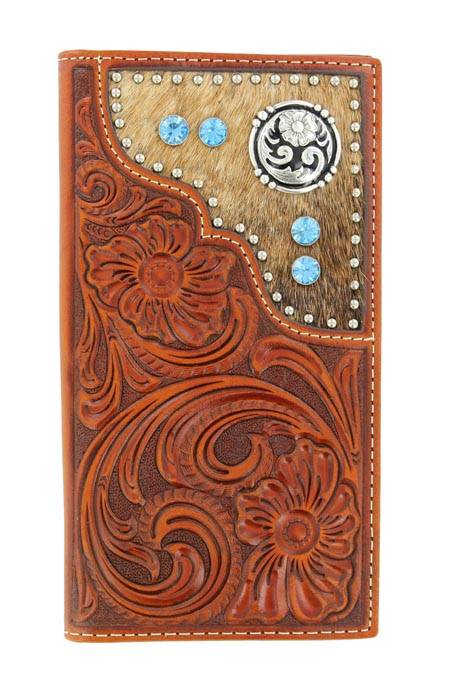 Nocona Rodeo Tooled Floral Hair & Concho Wallet