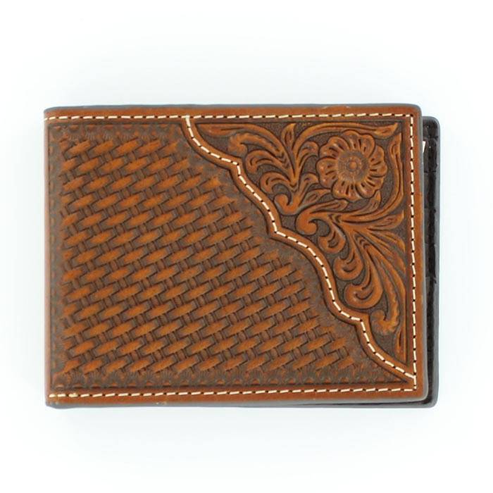 Nocona Pro Bi-fold Basketweave/Floral Tooled Wallet