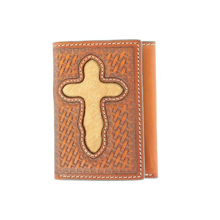 Nocona Pro Tri-fold Hair Cross Tooled Wallet