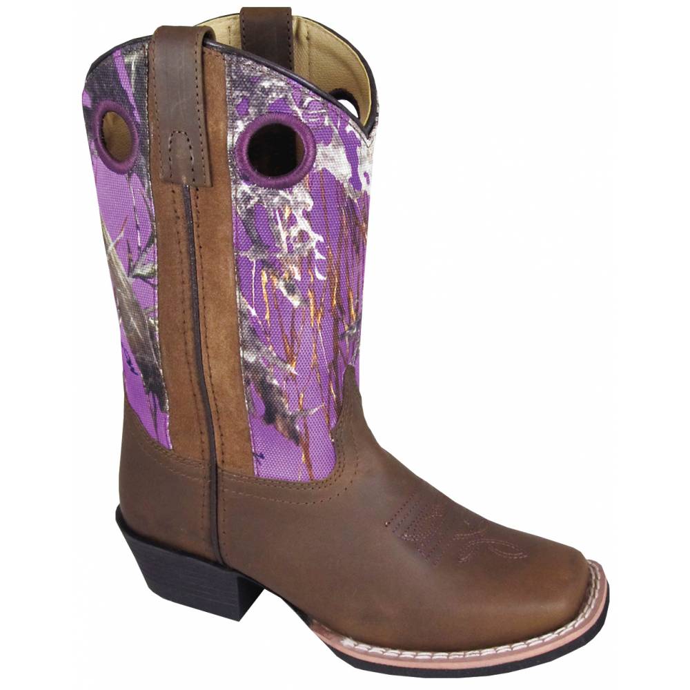 Smoky Mountain Mesa Square Toe Boots Kids, Brown/Purple Camo