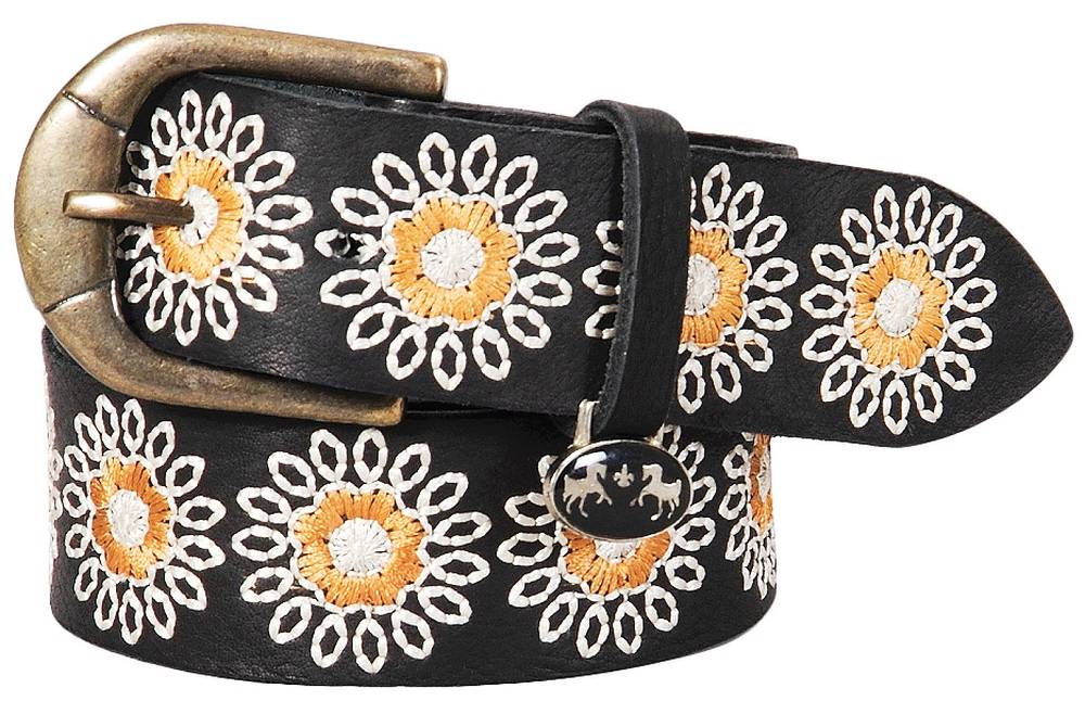 Equine Couture Marie Leather Belt with White and Gold Flower Pattern