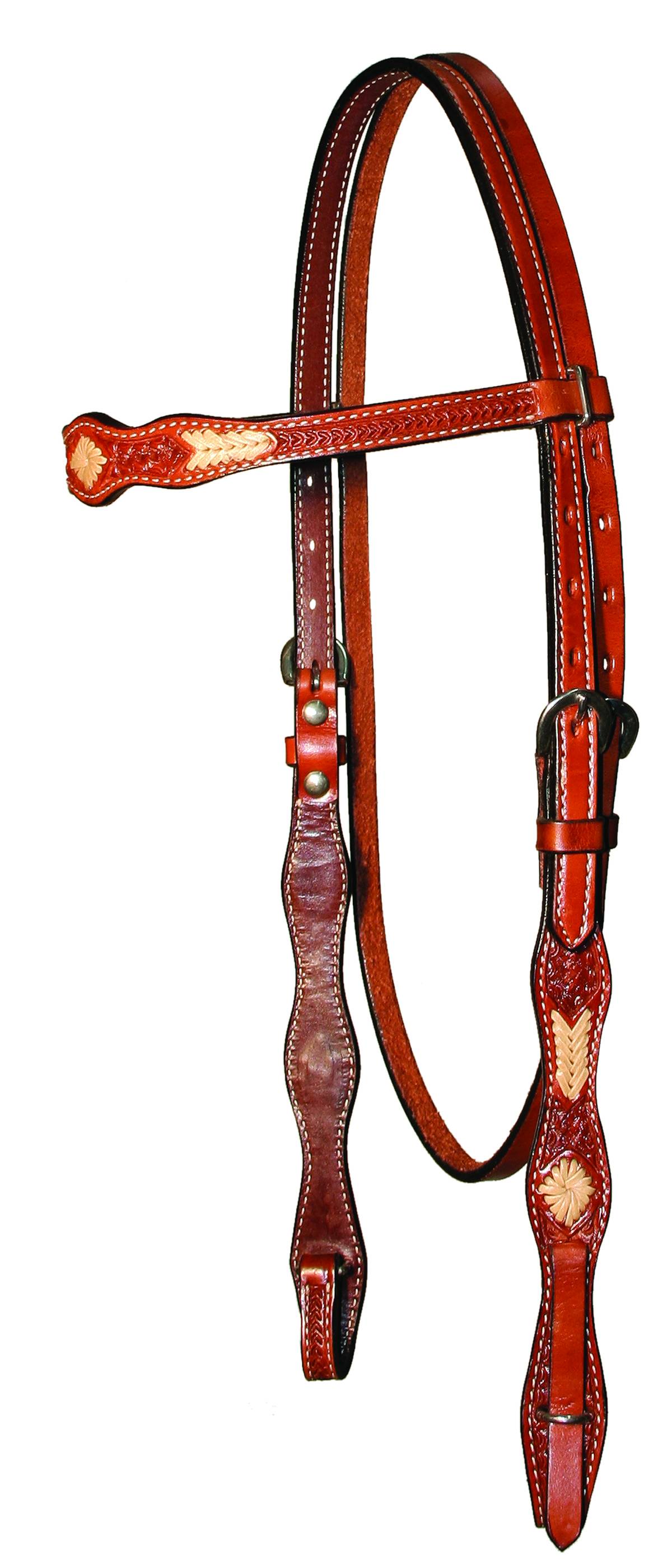 Circle Y Rawhide Lace Hand Tooled Browband Headstall