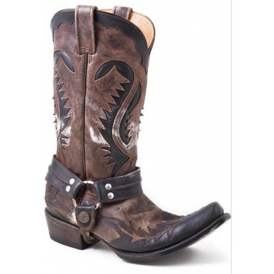 boots snip toe mens rocker stetson harness bleached brown riding cowboy