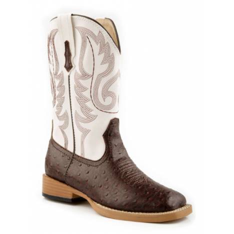 Roper Ostrich Print Square Toe Boots - Kids, Brown