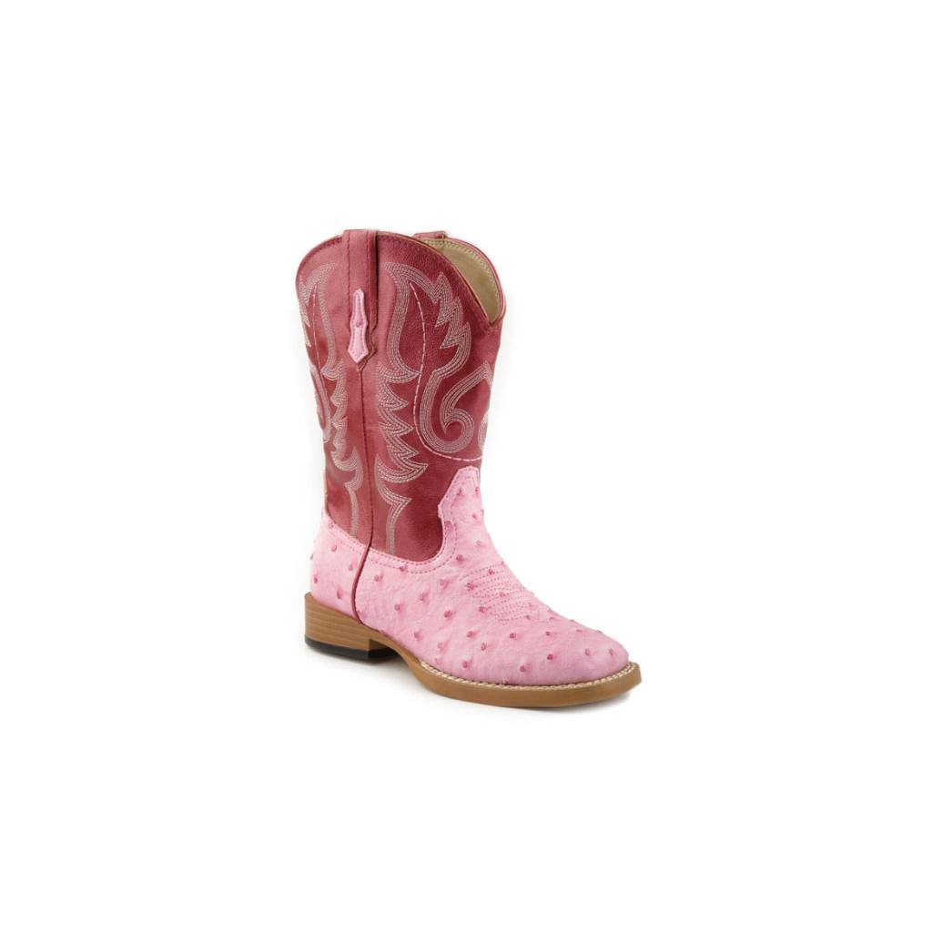 Roper Ostrich Print Square Toe Boots - Kids, Pink