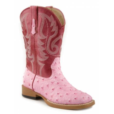 Roper Ostrich Print Square Toe Boots - Kids, Pink