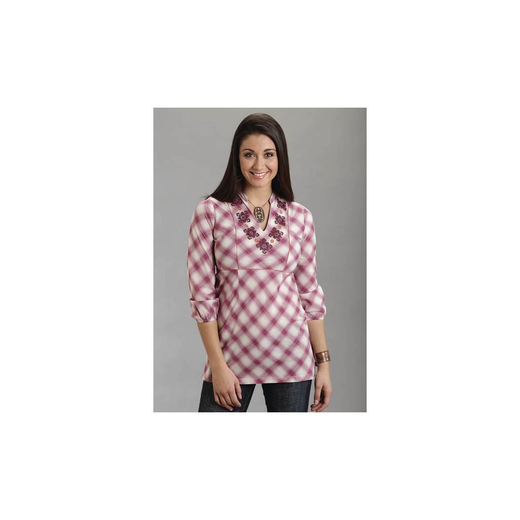 Stetson Plaid Tunic Top - Ladies - Pink