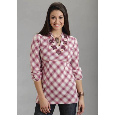 Stetson Plaid Tunic Top - Ladies - Pink