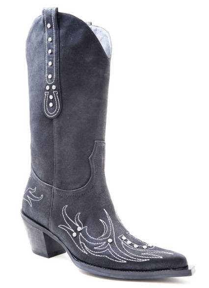 Roper Faux Leather Boots - Ladies, Black with Crystals