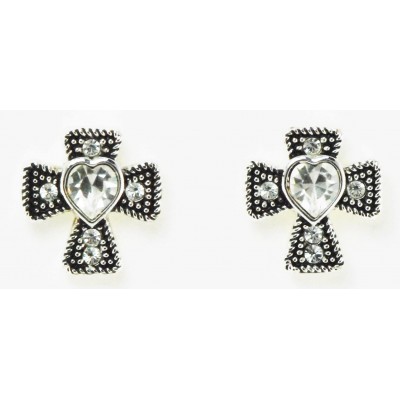 Western Edge Jewelry Cross With Heart Earrings