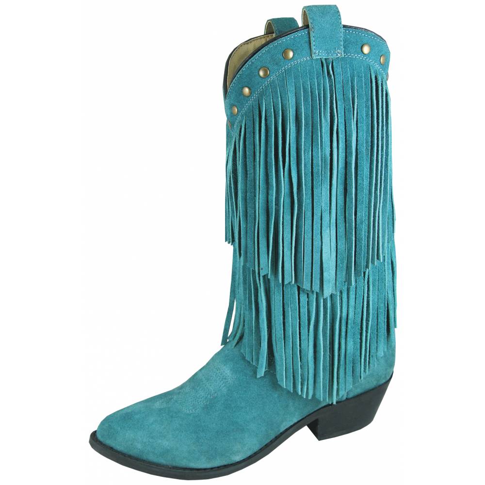 Smoky Mountain Women's Wisteria Double Fringe Leather Boots -Teal