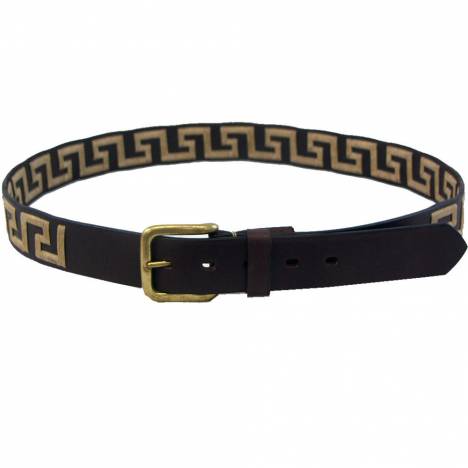 WOW Greek Key Brown Leather Belt -Tan Key