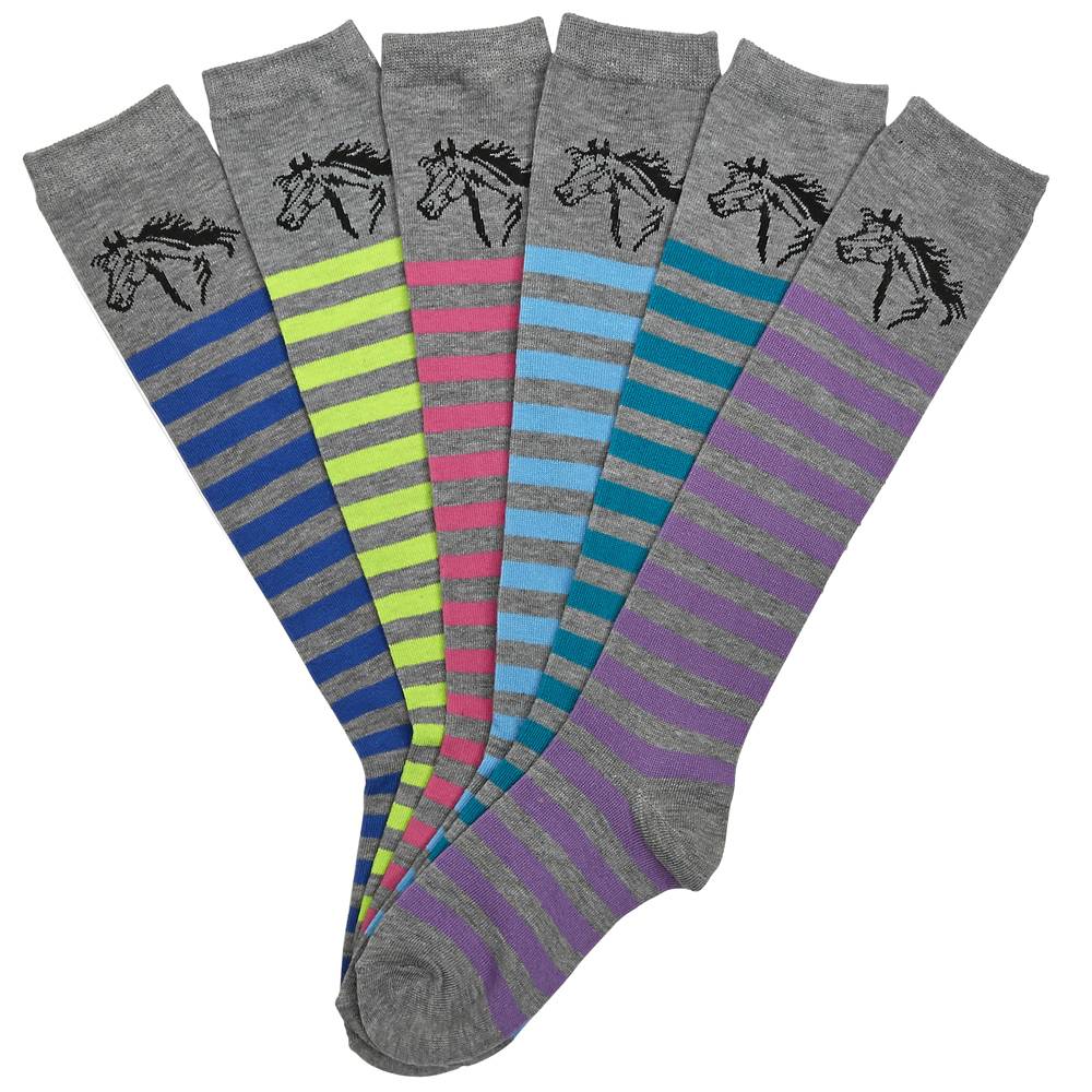 5-817319 Ladies Lila Horse Head Stripe Knee Socks - 6 Pack sku 5-817319