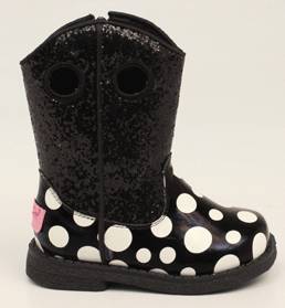 Blazin Roxx Lil Pearl Polka Dot Western Boot - Toddler Girls, Black with Polka Dots