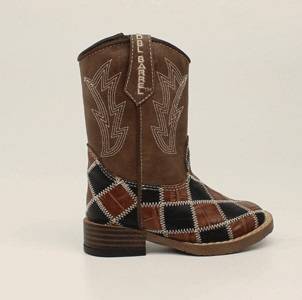 DBL Barrel Andy Patchwork Western Boot - Toddler Boys, Brown/Black