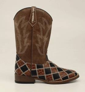 DBL Barrel Andy Patchwork Western Boot - Boys, Brown/Black