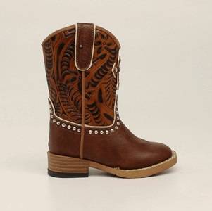 Blazin Roxx Cross Square Toe Zip Western Boot - Girls, Brown