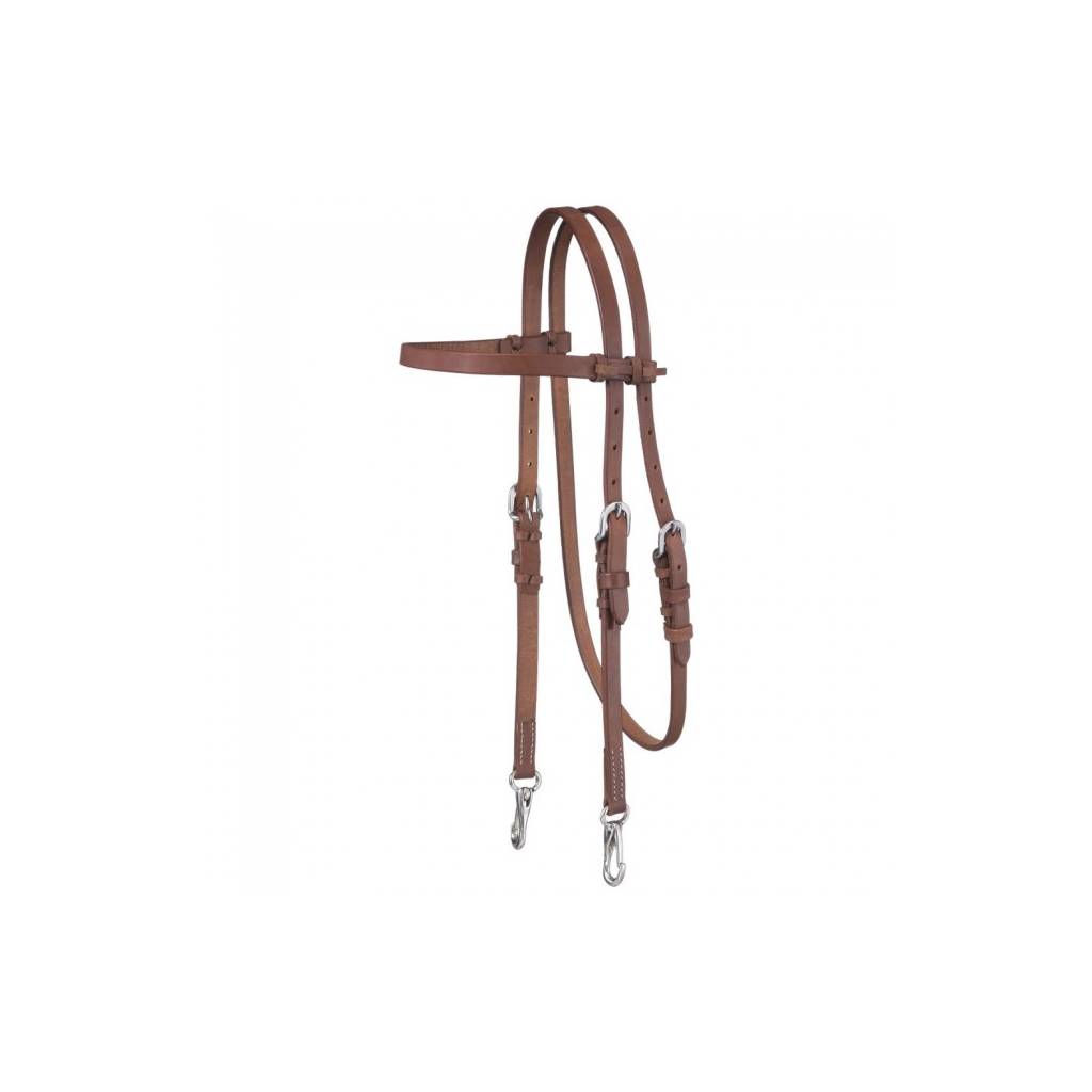 Tough-1 Harness Leather Browband Headstall With Snap Ends