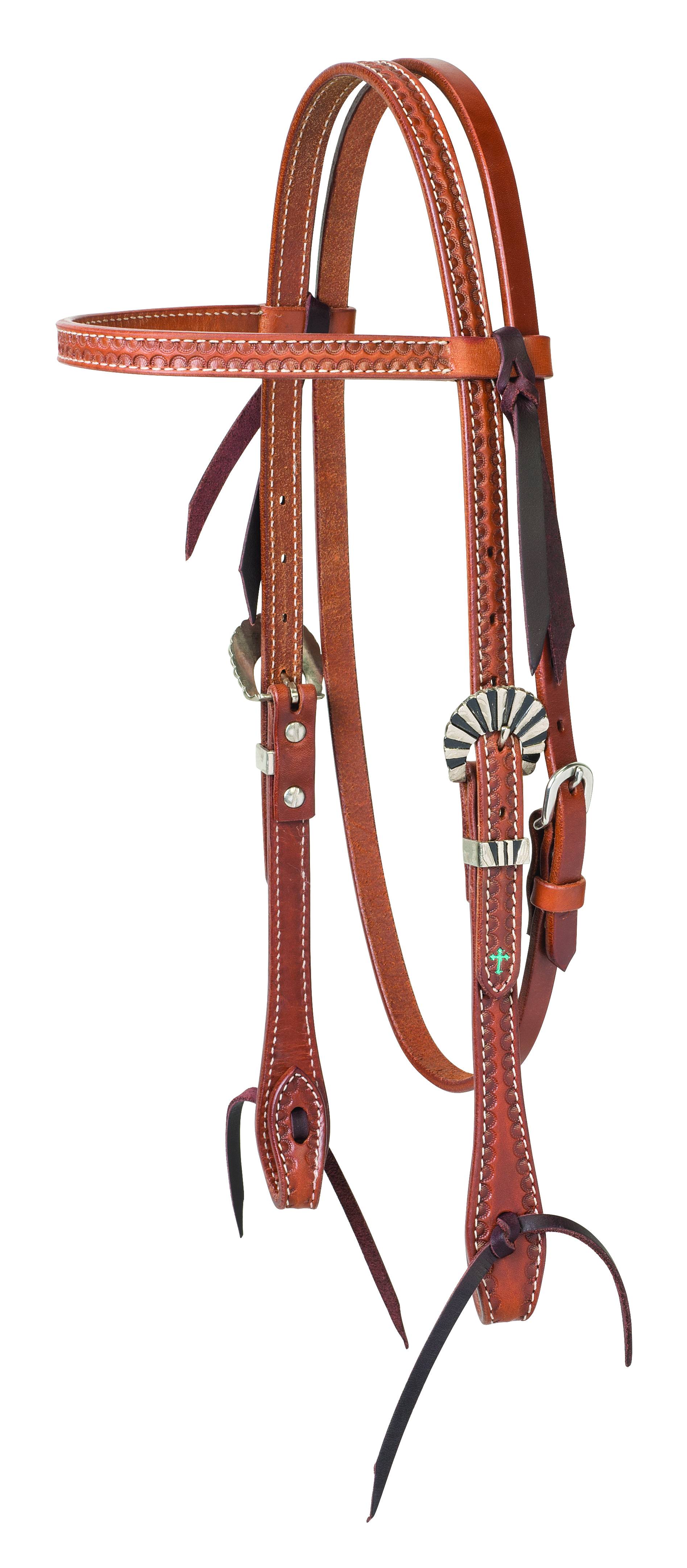 Weaver Turquoise Cross Sunburst Tooled Browband Headstall