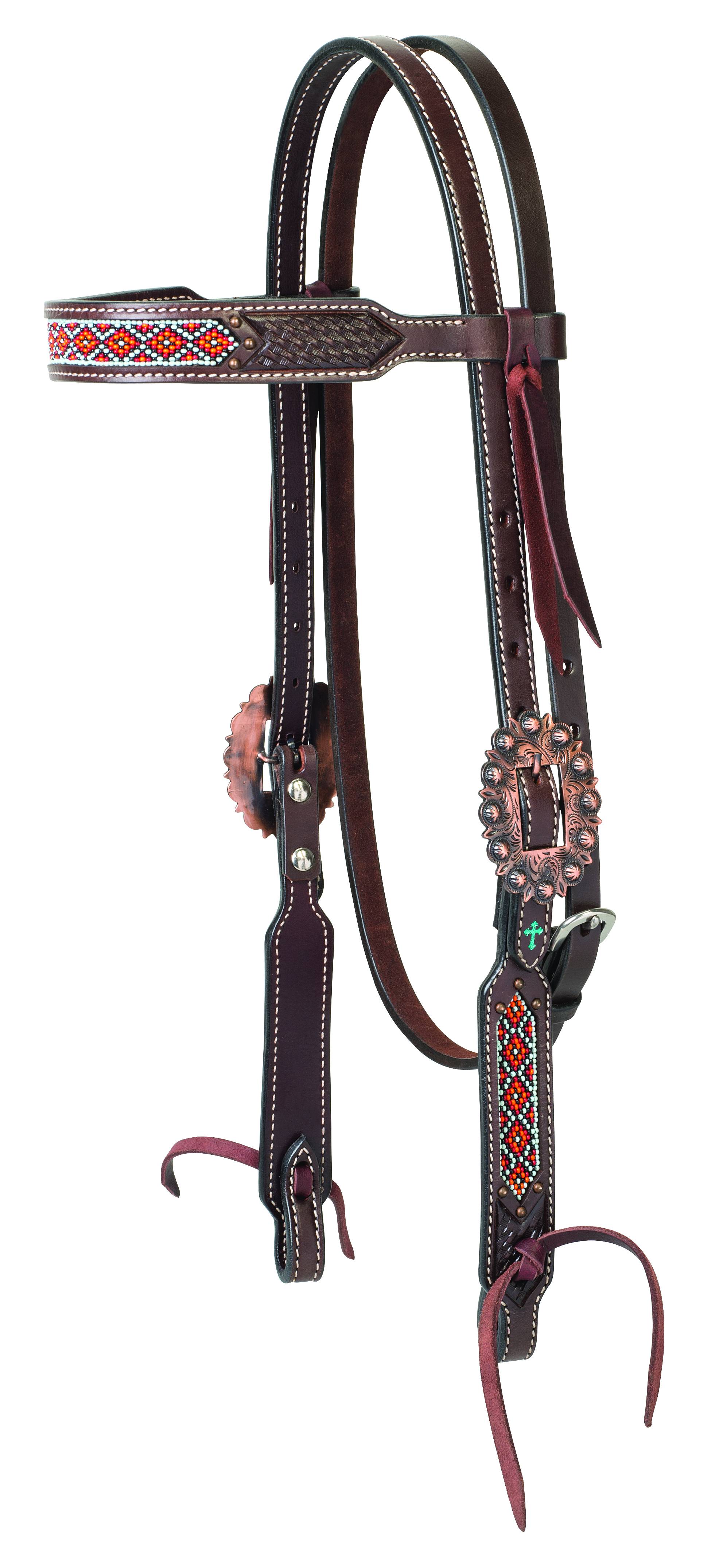 5-841147 Weaver Turquoise Cross Beaded Basketweave Browband sku 5-841147