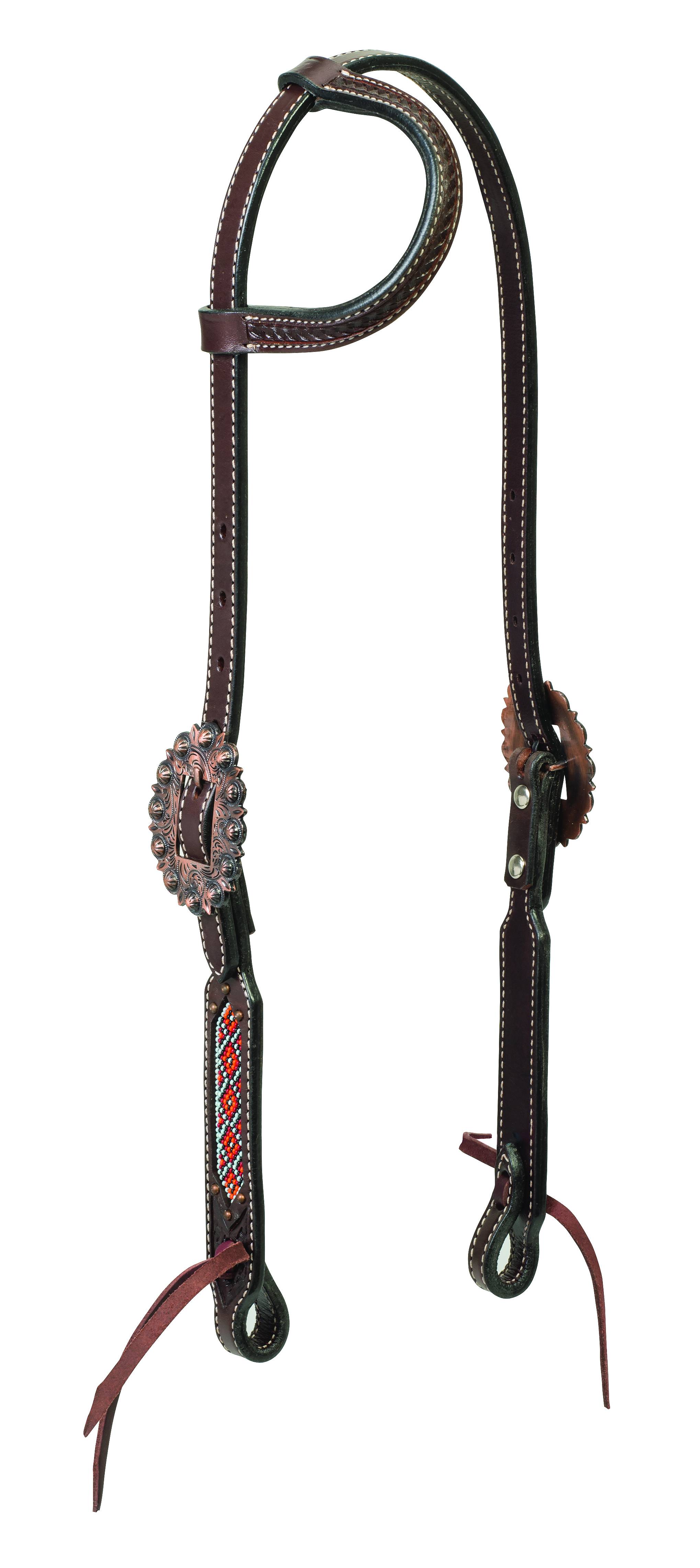 Weaver Turquoise Cross Beaded Basketweave Sliding Ear Headstall