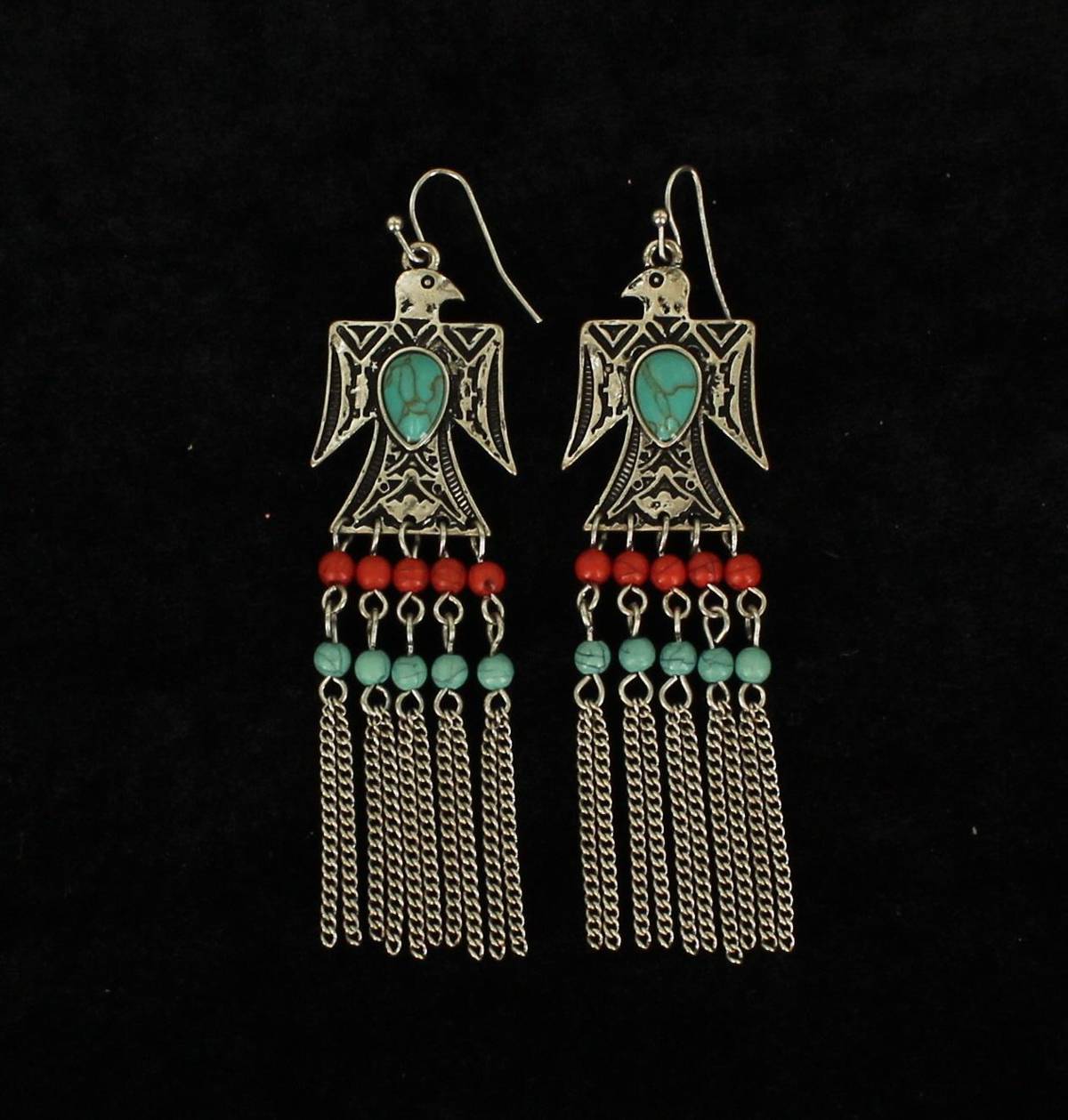 Blazin Roxx Beaded Eagle Fringe Earrings