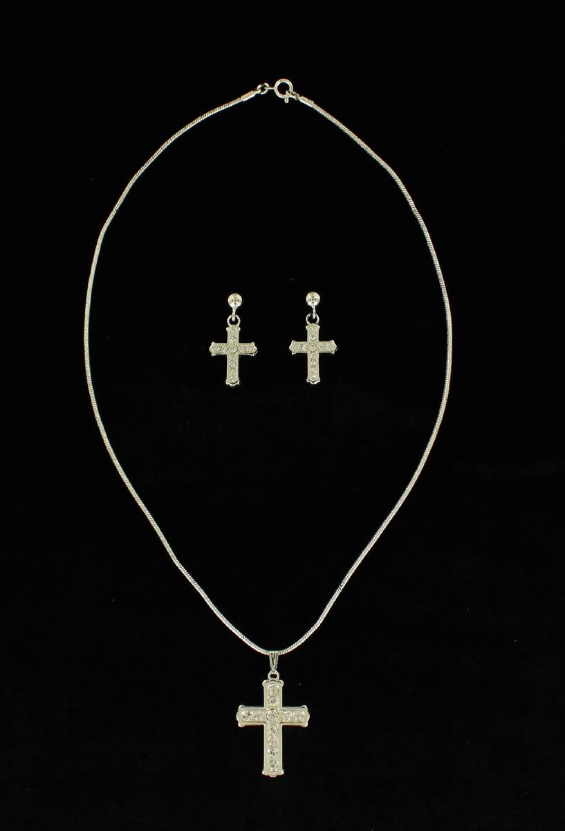 Blazin Roxx Crystal Drop Cross  Jewelry Set