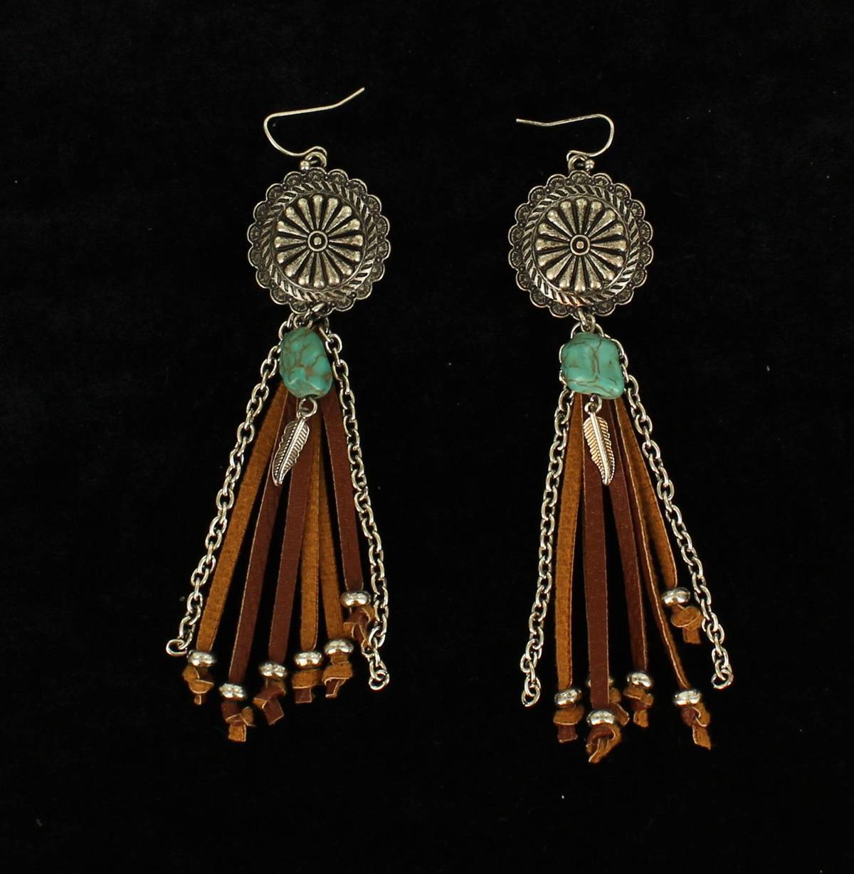 Blazin Roxx Floral Disc Beaded Arrow Fringe Earrings