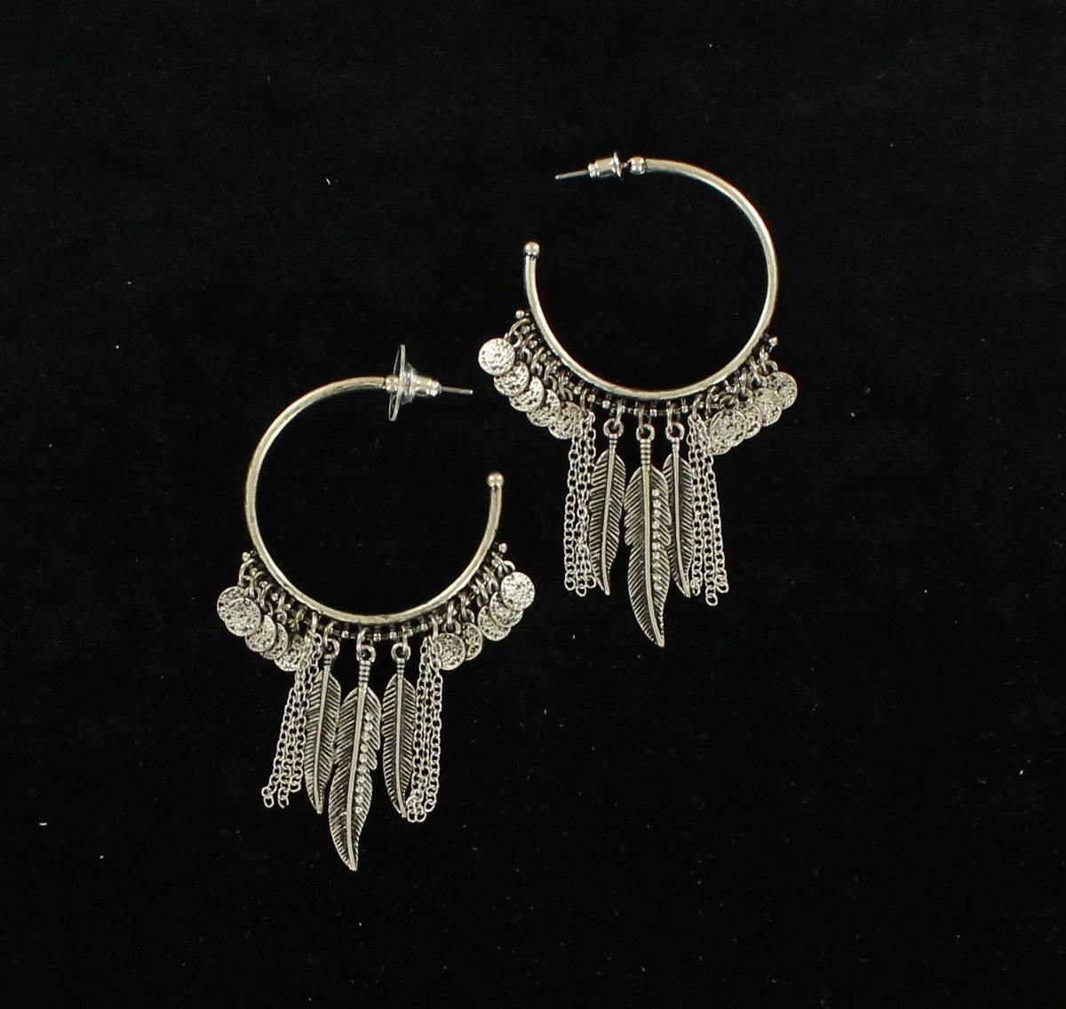 Blazin Roxx Fringe Feather Hoop Earrings