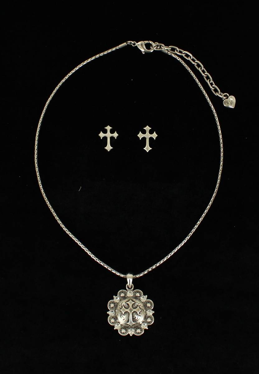 Blazin Roxx Silver Cross  Jewelry Set