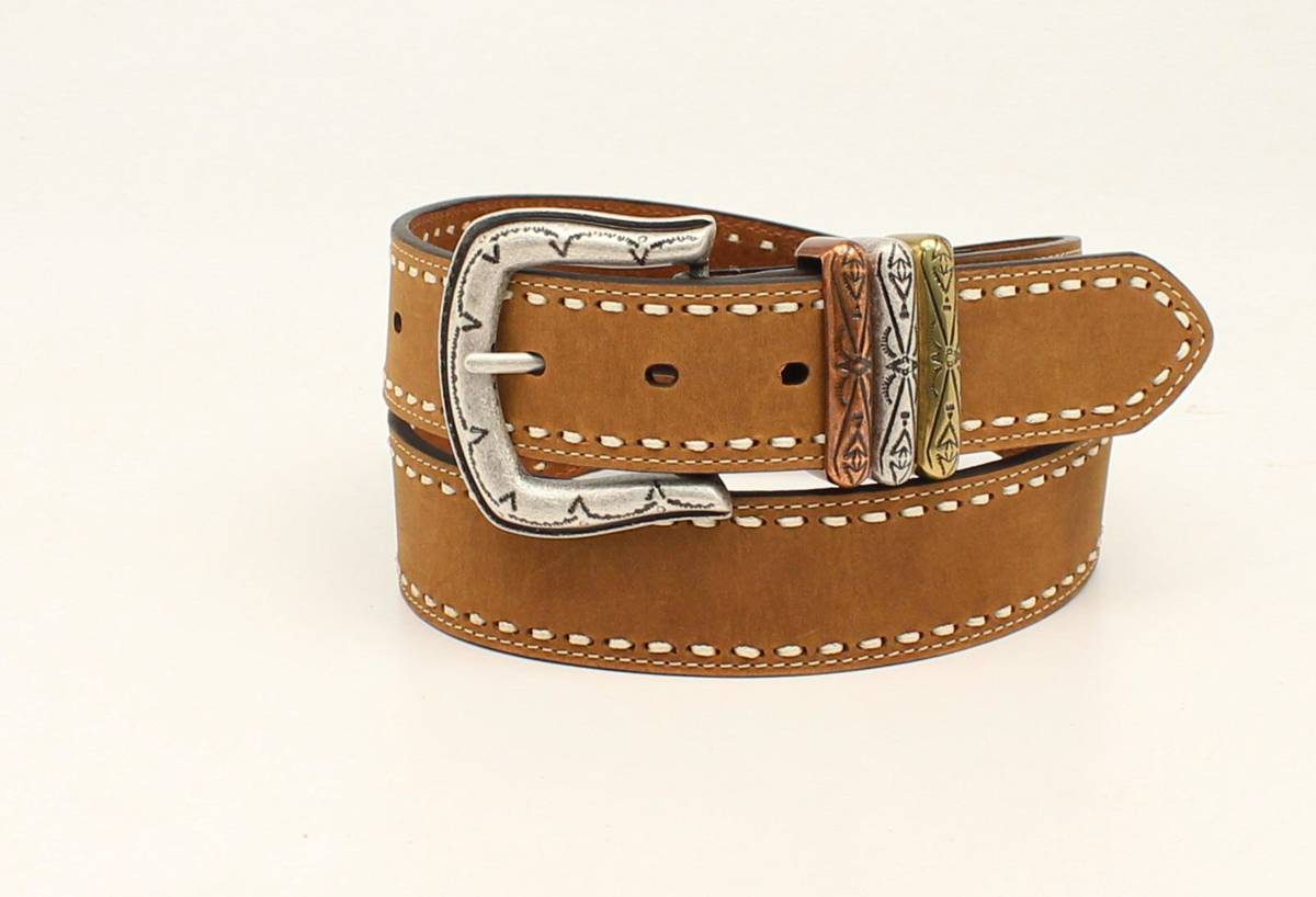 Ariat Stitched Edge Belt With Stamped Buckle And Holder- Ladies