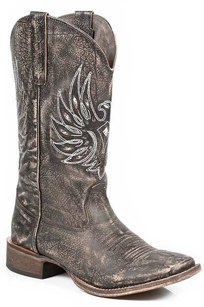 Roper Metallic Eagle Wings Wide Square Toe Western Boot- Ladies