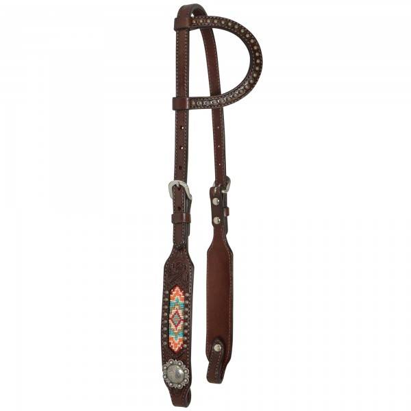 Circle Y One Ear Bead Inlay Floral Concho Headstall