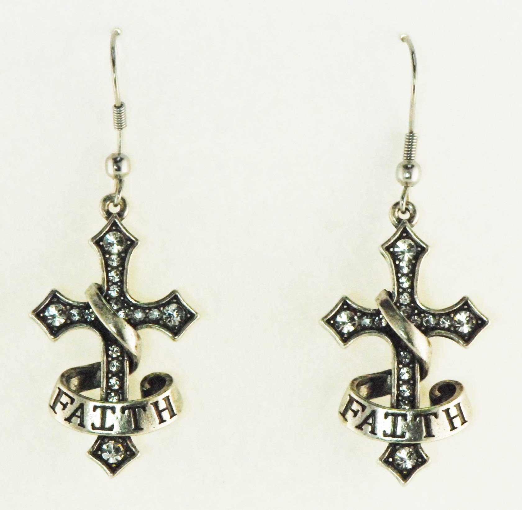 5-851016 Western Edge Cross Faith Dangle Earrings With Imit sku 5-851016