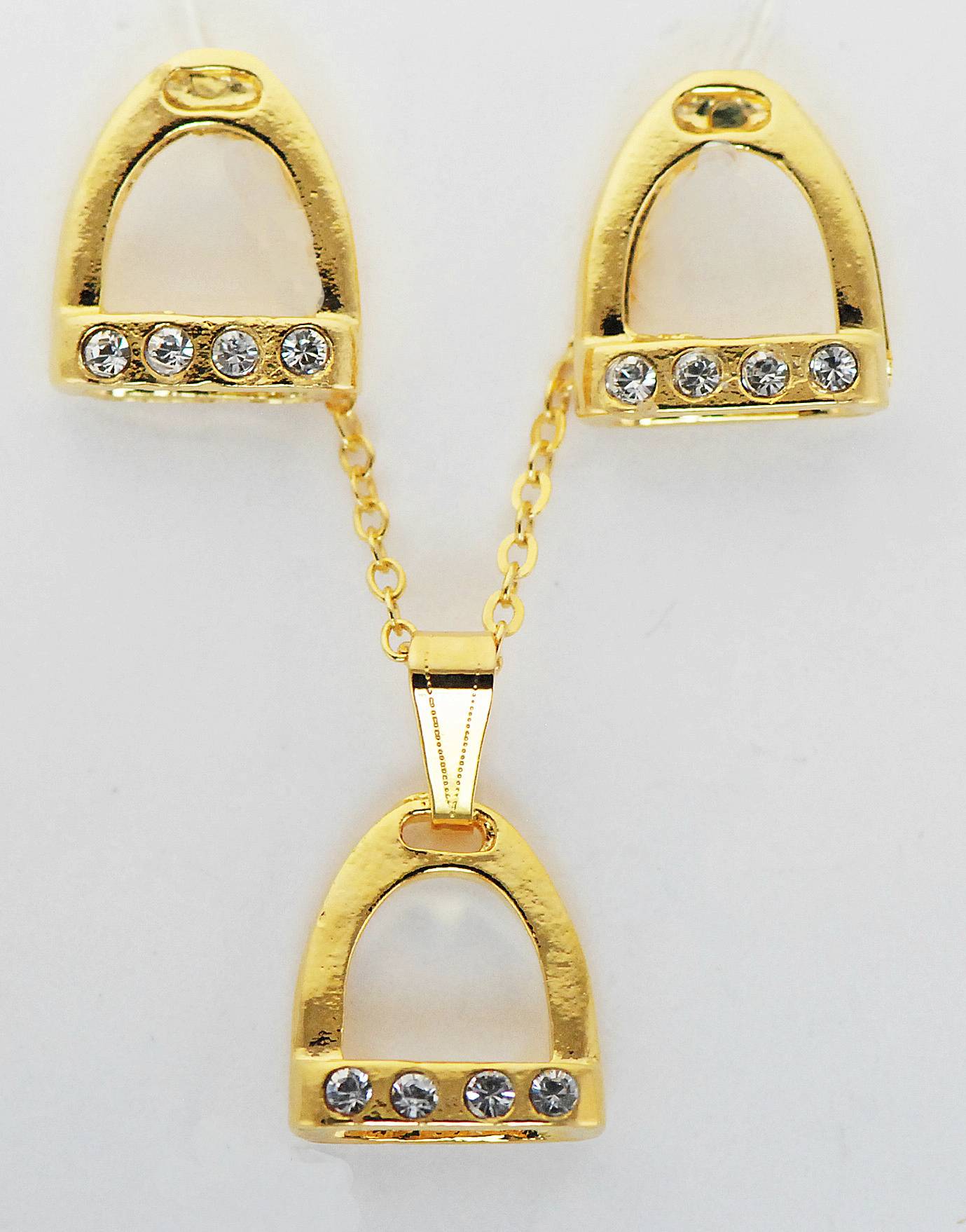 Western Edge Crystal Accent Stirrup Gold Plated Earrings And Necklace Set