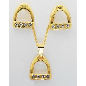 Western Edge Crystal Accent Stirrup Gold Plated Earrings And Necklace Set