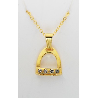 Western Edge Crystal Accent Stirrup Gold Plated Necklace
