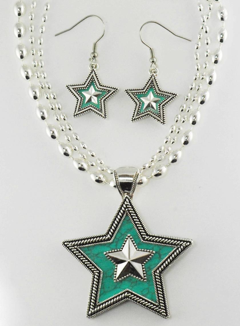 Western Edge Crystal Double Star Earrings And Necklace Set