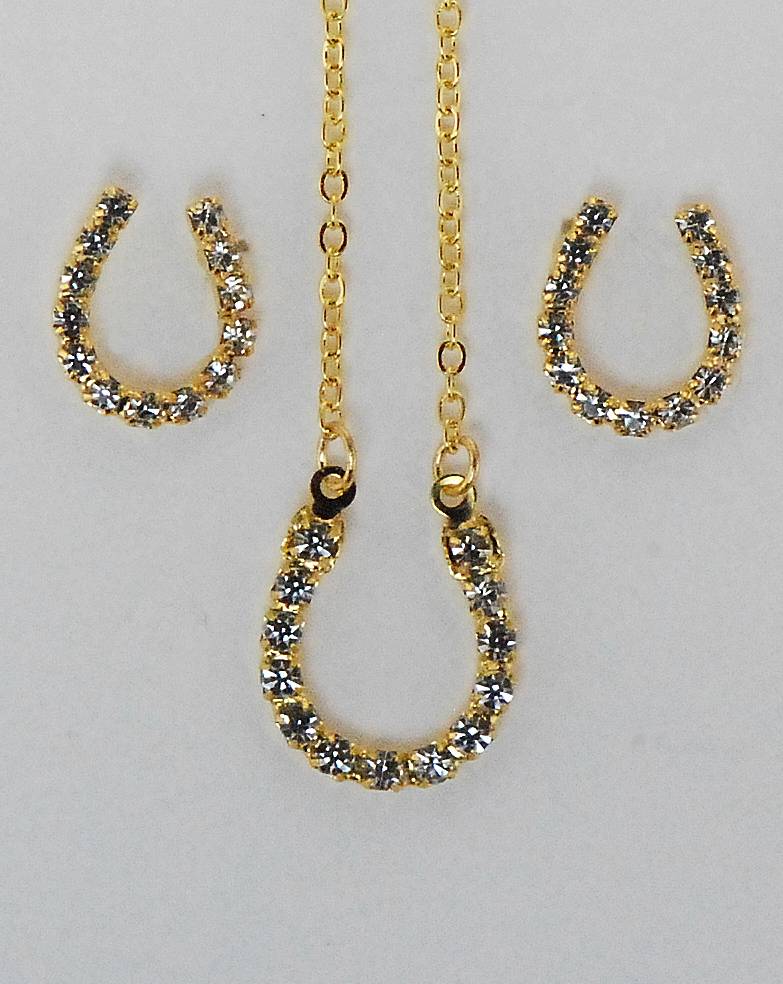 Western Edge Crystal Rhinestone Horseshoe Earrings And Necklace Set