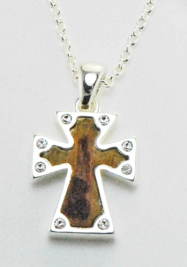 Western Edge Crystal Small Cross Leather Hair On Hair Necklace