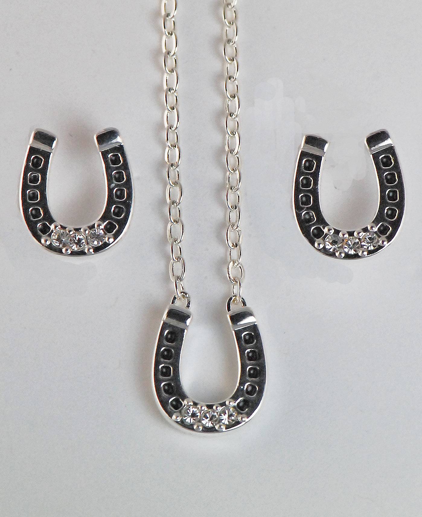 Western Edge Crystal Stones Horseshoe Earrings and Necklace Set