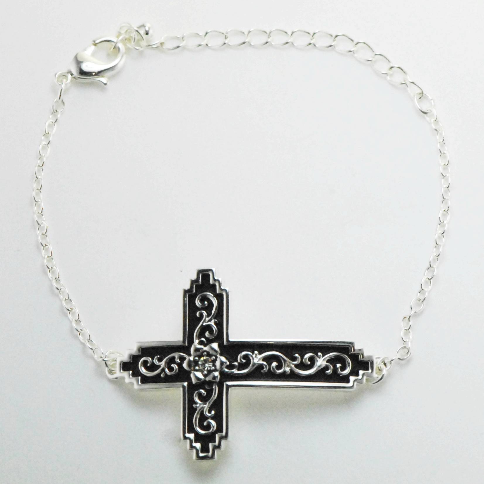 Western Edge Filigree Cross Crystal Bracelet