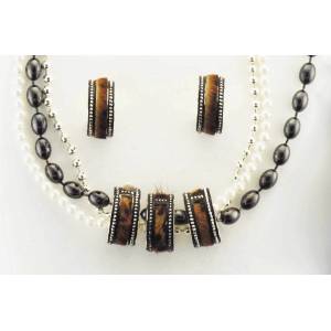 Western Edge Hair On Beaded Multi Strand Earrings And Necklace Set
