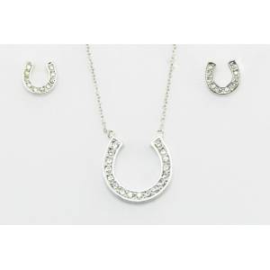 Western Edge Horseshoe With Crystal Stone Earrings And Necklace Set