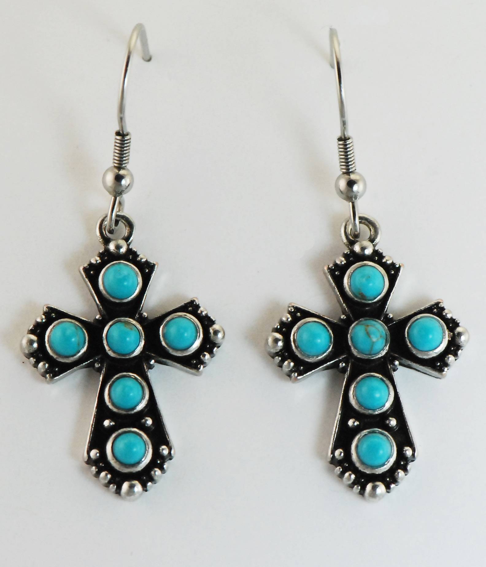 5-851108 Western Edge Imitation Stone Cross Dangle Earrings sku 5-851108