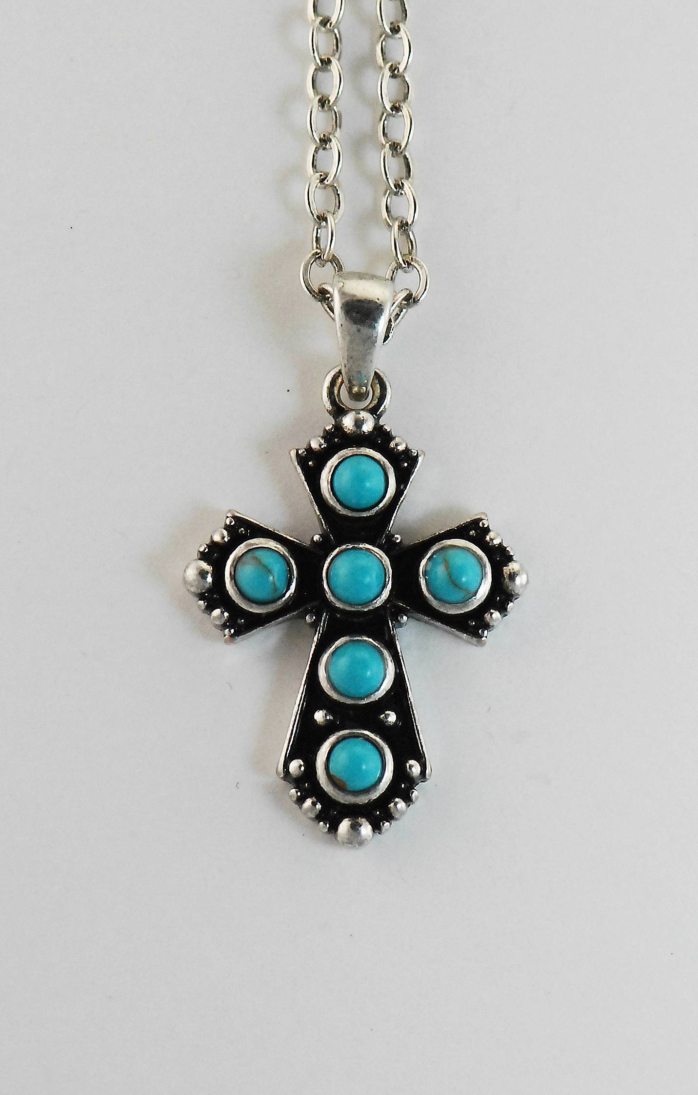 Western Edge Imitation Stone Cross Necklace